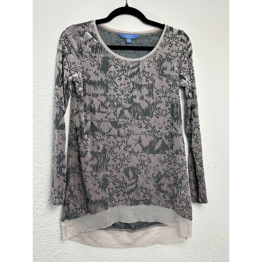 Simply Vera Wang Womens Sz XS Burnout Velvet Long Sleeve Shirt WhimsiGoth Witchy